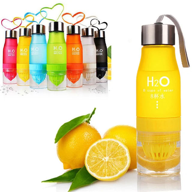 H2O Lemon/Fruit Infuser Water Bottle - New Version - Leak Proof - BPA Free (Black)