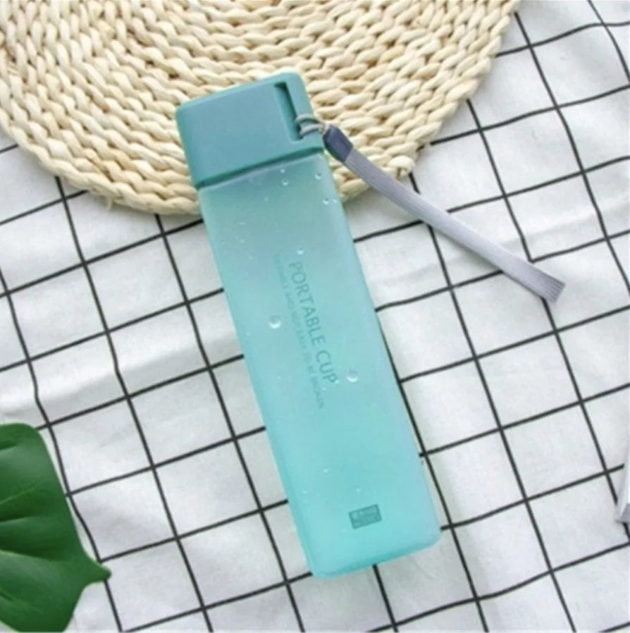 New Square Frosted Plastic Water Bottle Portable Transparent Bottle Fruit Juice Leak-Proof Outdoor Sport Travel Camping Bottle Clear